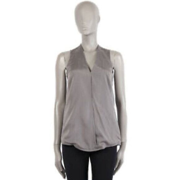 T Alexander Wang Charcoal Drapey Pleated Silk Sleeveless Blouse - Picture 4 of 11